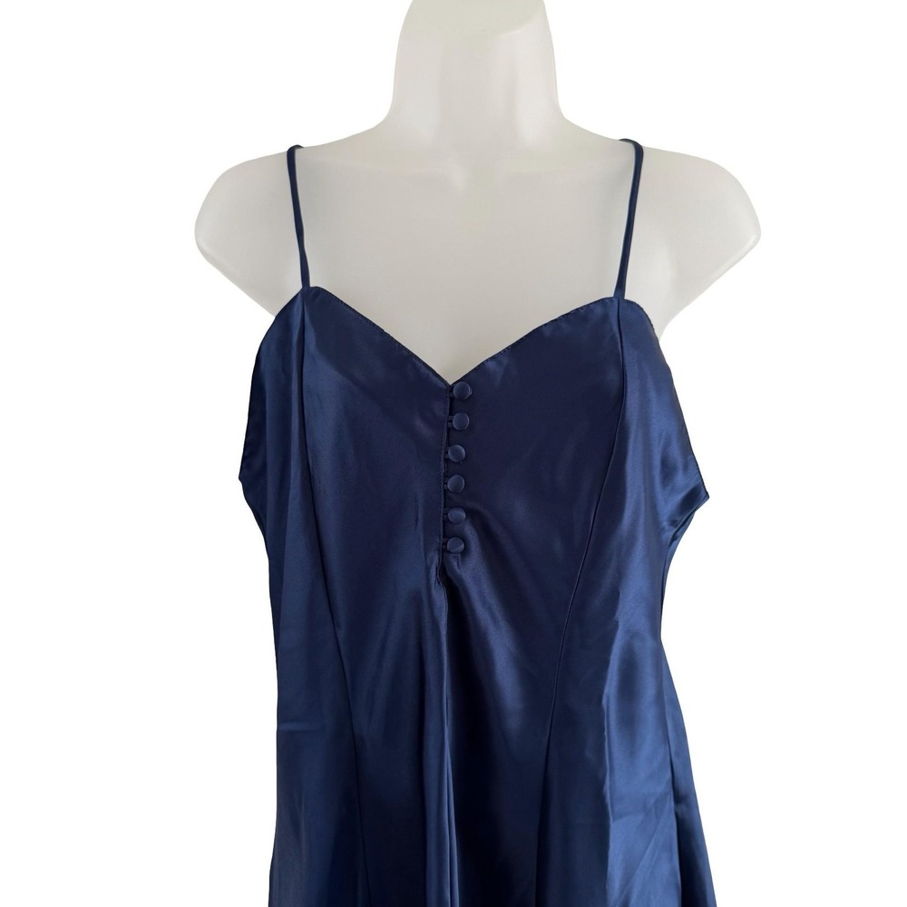 Vintage Tender Secrets Nightgown Womens L Blue Satin Chemise Slip Sexy Silky 90s